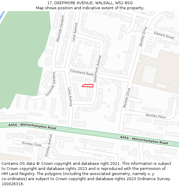 17, DEEPMORE AVENUE, WALSALL, WS2 8SG: Location map and indicative extent of plot