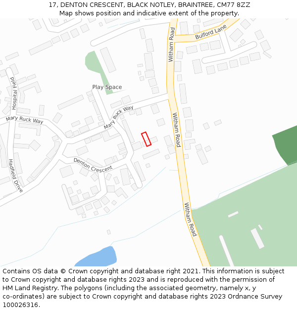 17, DENTON CRESCENT, BLACK NOTLEY, BRAINTREE, CM77 8ZZ: Location map and indicative extent of plot