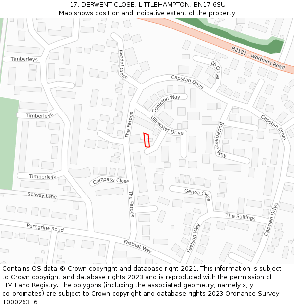 17, DERWENT CLOSE, LITTLEHAMPTON, BN17 6SU: Location map and indicative extent of plot