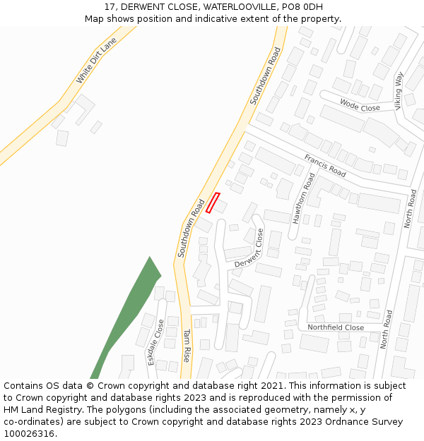 17, DERWENT CLOSE, WATERLOOVILLE, PO8 0DH: Location map and indicative extent of plot
