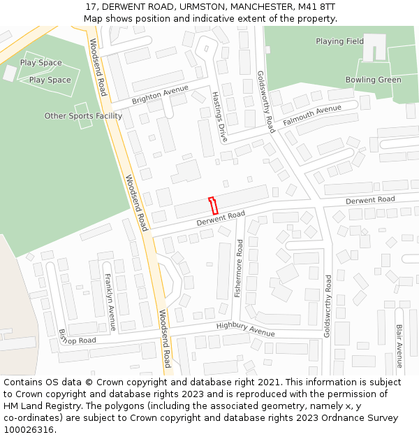 17, DERWENT ROAD, URMSTON, MANCHESTER, M41 8TT: Location map and indicative extent of plot