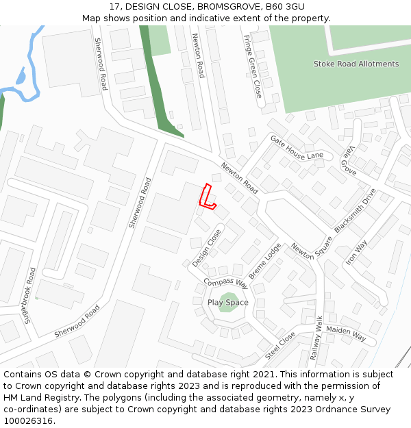 17, DESIGN CLOSE, BROMSGROVE, B60 3GU: Location map and indicative extent of plot