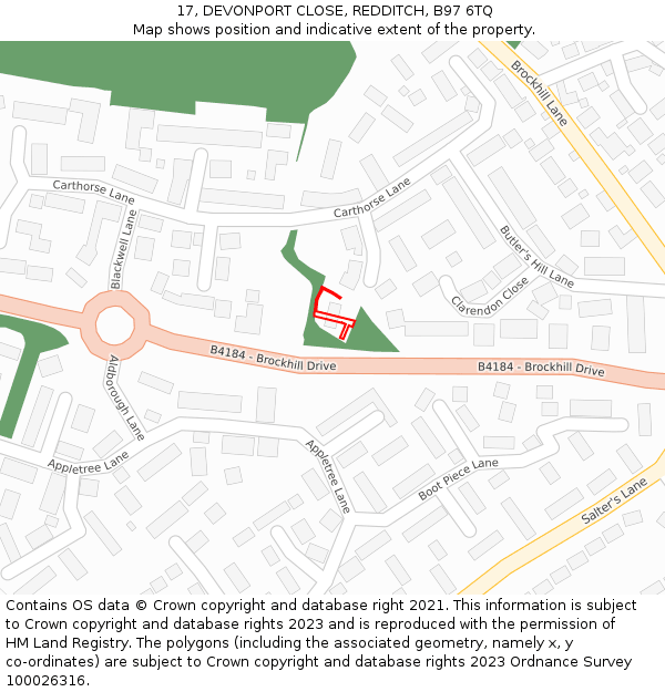 17, DEVONPORT CLOSE, REDDITCH, B97 6TQ: Location map and indicative extent of plot