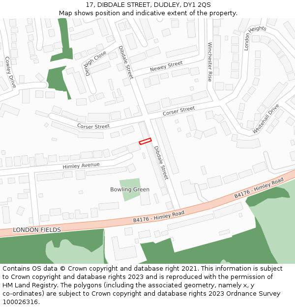 17, DIBDALE STREET, DUDLEY, DY1 2QS: Location map and indicative extent of plot