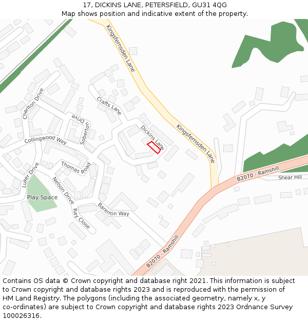 17, DICKINS LANE, PETERSFIELD, GU31 4QG: Location map and indicative extent of plot