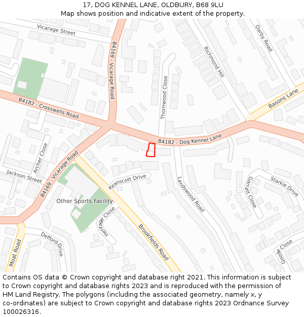 17, DOG KENNEL LANE, OLDBURY, B68 9LU: Location map and indicative extent of plot
