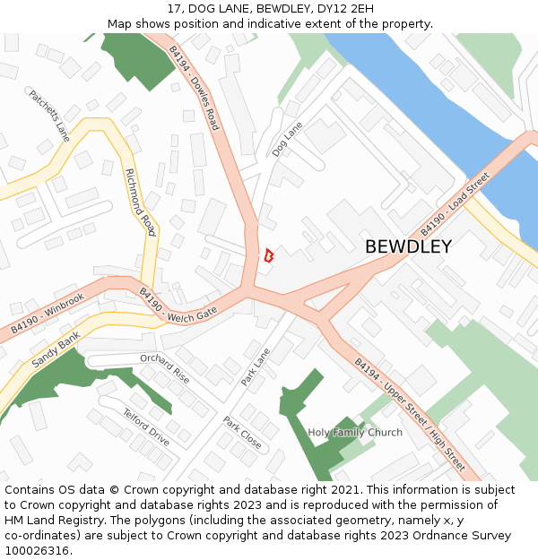 17, DOG LANE, BEWDLEY, DY12 2EH: Location map and indicative extent of plot