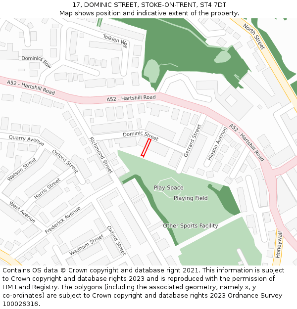 17, DOMINIC STREET, STOKE-ON-TRENT, ST4 7DT: Location map and indicative extent of plot