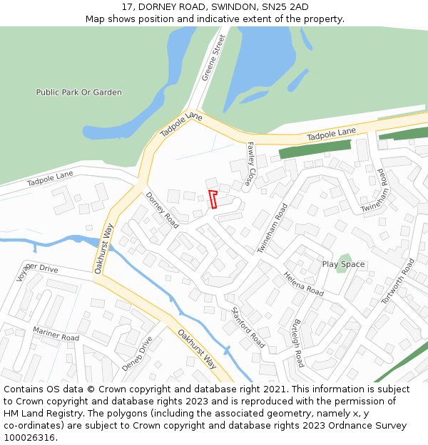 17, DORNEY ROAD, SWINDON, SN25 2AD: Location map and indicative extent of plot