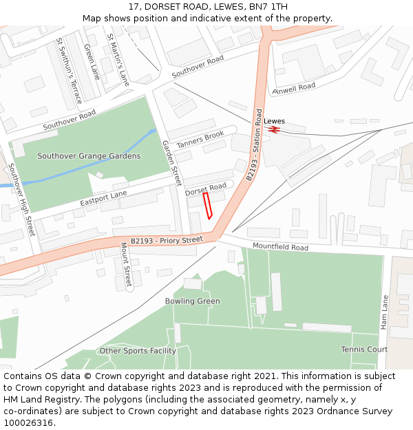 17, DORSET ROAD, LEWES, BN7 1TH: Location map and indicative extent of plot