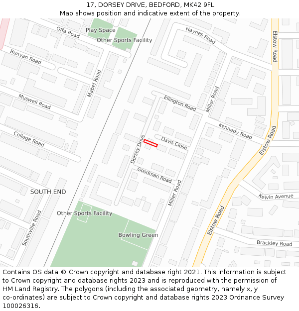 17, DORSEY DRIVE, BEDFORD, MK42 9FL: Location map and indicative extent of plot