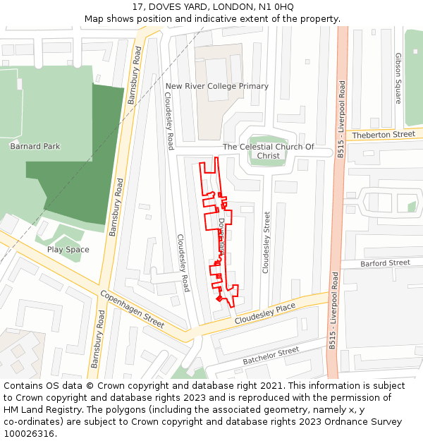 17, DOVES YARD, LONDON, N1 0HQ: Location map and indicative extent of plot