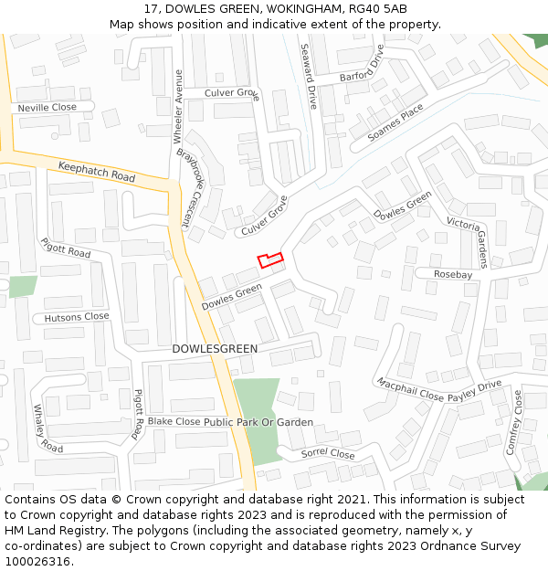 17, DOWLES GREEN, WOKINGHAM, RG40 5AB: Location map and indicative extent of plot