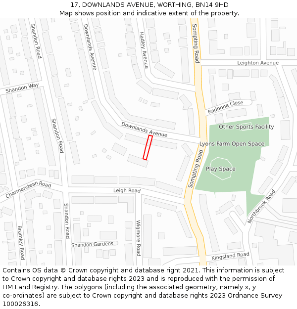 17, DOWNLANDS AVENUE, WORTHING, BN14 9HD: Location map and indicative extent of plot