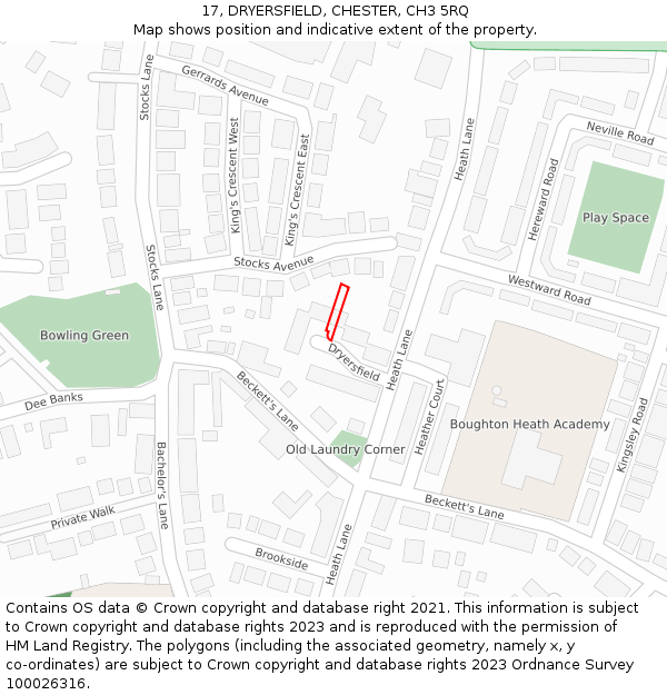 17, DRYERSFIELD, CHESTER, CH3 5RQ: Location map and indicative extent of plot