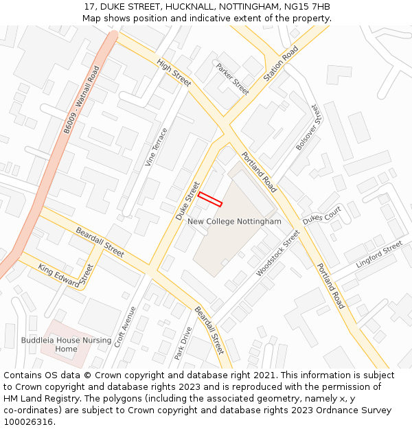 17, DUKE STREET, HUCKNALL, NOTTINGHAM, NG15 7HB: Location map and indicative extent of plot