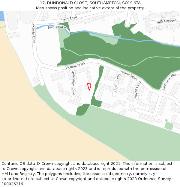 17, DUNDONALD CLOSE, SOUTHAMPTON, SO19 9TA: Location map and indicative extent of plot