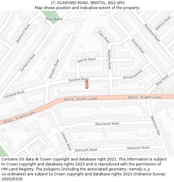 17, DUNFORD ROAD, BRISTOL, BS3 4PN: Location map and indicative extent of plot