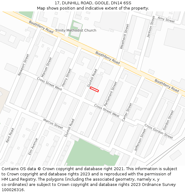 17, DUNHILL ROAD, GOOLE, DN14 6SS: Location map and indicative extent of plot