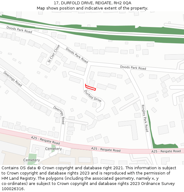 17, DURFOLD DRIVE, REIGATE, RH2 0QA: Location map and indicative extent of plot