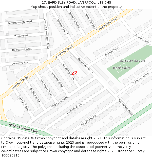 17, EARDISLEY ROAD, LIVERPOOL, L18 0HS: Location map and indicative extent of plot