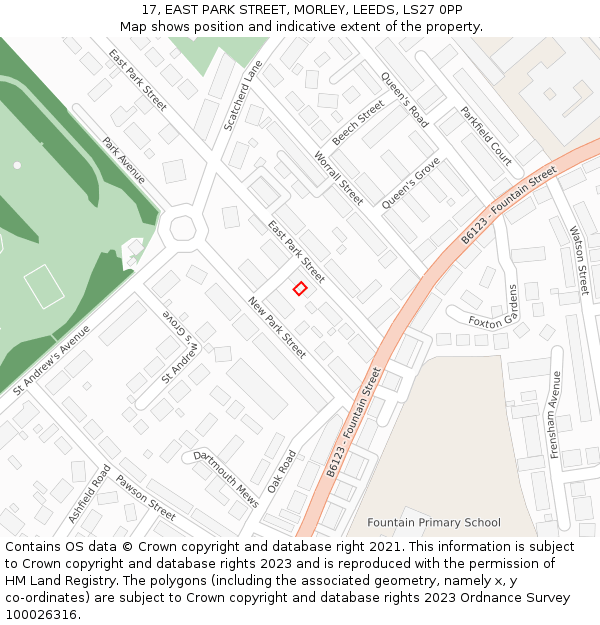 17, EAST PARK STREET, MORLEY, LEEDS, LS27 0PP: Location map and indicative extent of plot
