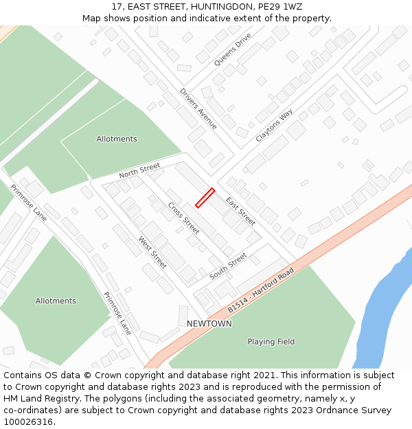 17, EAST STREET, HUNTINGDON, PE29 1WZ: Location map and indicative extent of plot