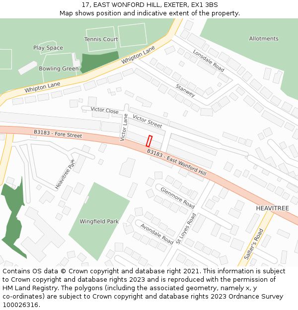 17, EAST WONFORD HILL, EXETER, EX1 3BS: Location map and indicative extent of plot