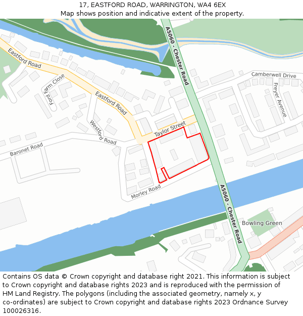 17, EASTFORD ROAD, WARRINGTON, WA4 6EX: Location map and indicative extent of plot