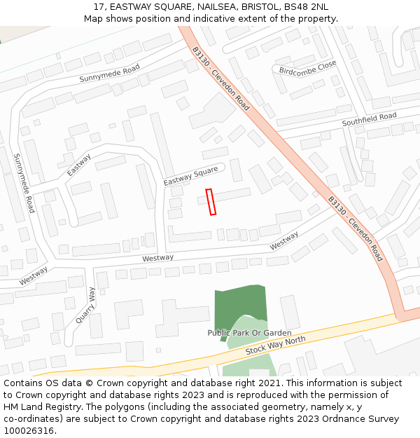 17, EASTWAY SQUARE, NAILSEA, BRISTOL, BS48 2NL: Location map and indicative extent of plot