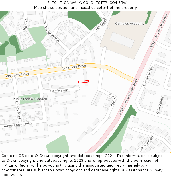 17, ECHELON WALK, COLCHESTER, CO4 6BW: Location map and indicative extent of plot