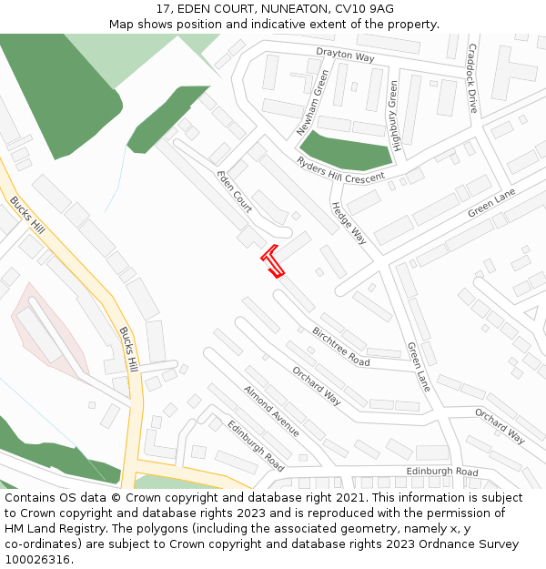 17, EDEN COURT, NUNEATON, CV10 9AG: Location map and indicative extent of plot