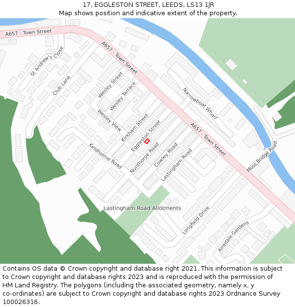 17, EGGLESTON STREET, LEEDS, LS13 1JR: Location map and indicative extent of plot