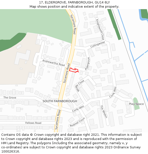 17, ELDERGROVE, FARNBOROUGH, GU14 6LY: Location map and indicative extent of plot