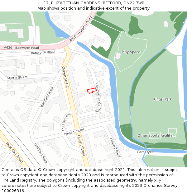 17, ELIZABETHAN GARDENS, RETFORD, DN22 7WP: Location map and indicative extent of plot