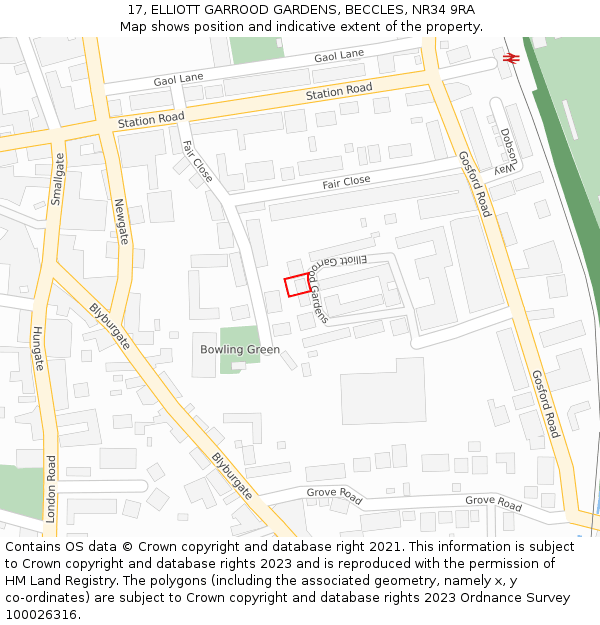 17, ELLIOTT GARROOD GARDENS, BECCLES, NR34 9RA: Location map and indicative extent of plot