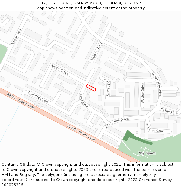 17, ELM GROVE, USHAW MOOR, DURHAM, DH7 7NP: Location map and indicative extent of plot