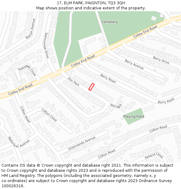 17, ELM PARK, PAIGNTON, TQ3 3QH: Location map and indicative extent of plot