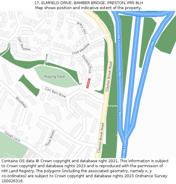 17, ELMFIELD DRIVE, BAMBER BRIDGE, PRESTON, PR5 8LH: Location map and indicative extent of plot