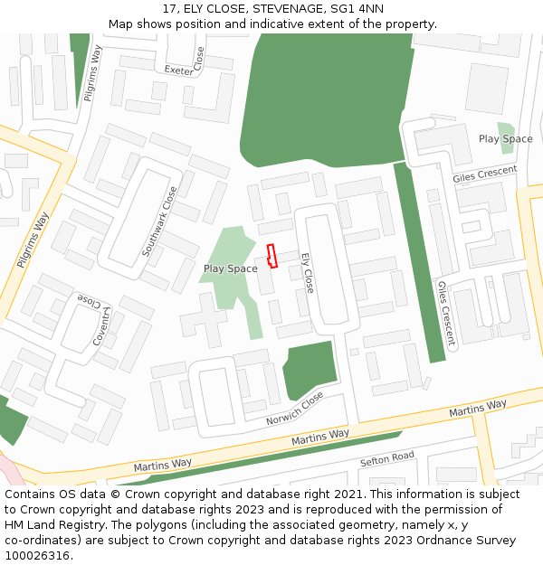 17, ELY CLOSE, STEVENAGE, SG1 4NN: Location map and indicative extent of plot