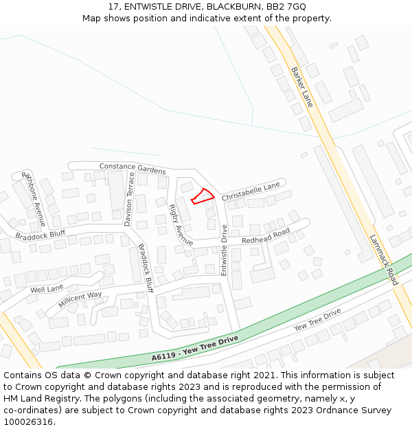 17, ENTWISTLE DRIVE, BLACKBURN, BB2 7GQ: Location map and indicative extent of plot
