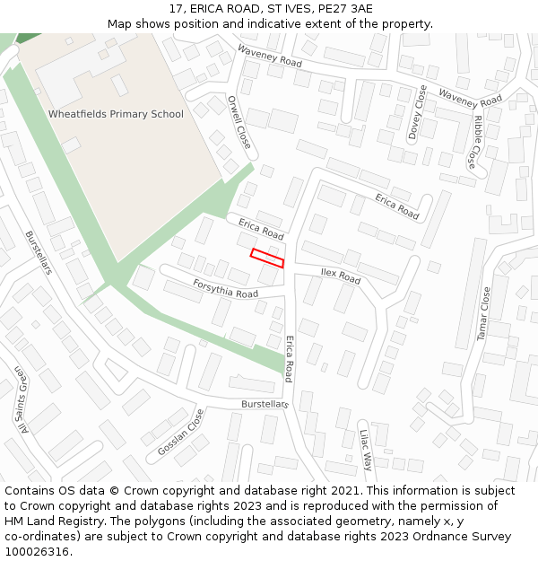 17, ERICA ROAD, ST IVES, PE27 3AE: Location map and indicative extent of plot