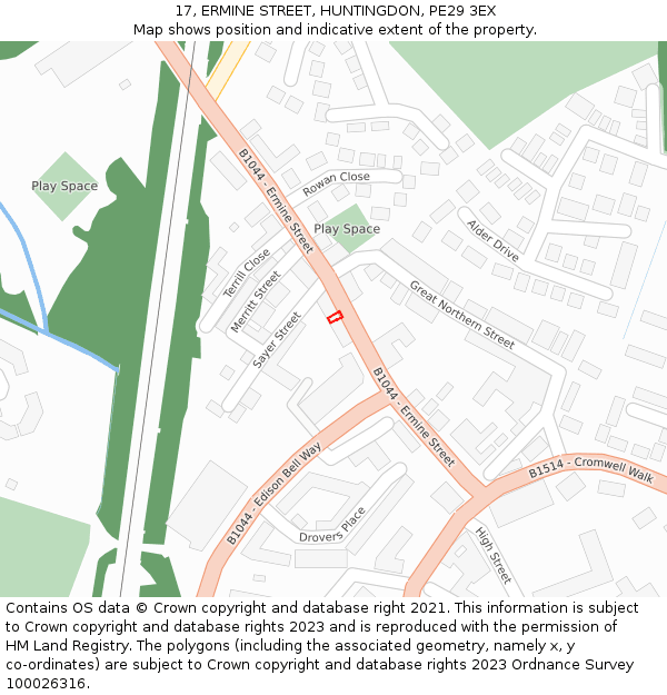 17, ERMINE STREET, HUNTINGDON, PE29 3EX: Location map and indicative extent of plot