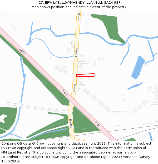 17, ERW LAS, LLWYNHENDY, LLANELLI, SA14 9SF: Location map and indicative extent of plot