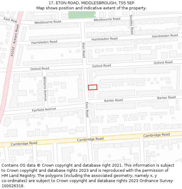 17, ETON ROAD, MIDDLESBROUGH, TS5 5EP: Location map and indicative extent of plot
