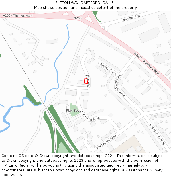 17, ETON WAY, DARTFORD, DA1 5HL: Location map and indicative extent of plot