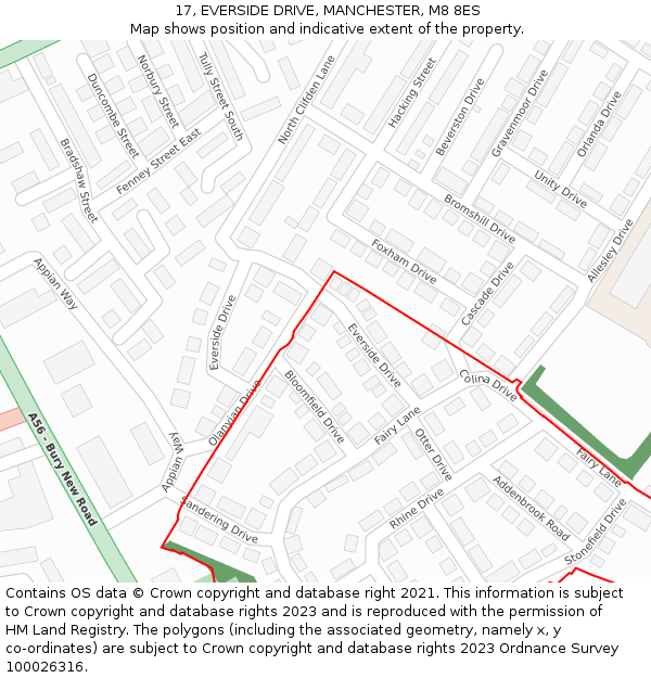 17, EVERSIDE DRIVE, MANCHESTER, M8 8ES: Location map and indicative extent of plot