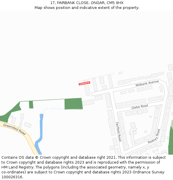 17, FAIRBANK CLOSE, ONGAR, CM5 9HX: Location map and indicative extent of plot