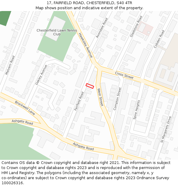 17, FAIRFIELD ROAD, CHESTERFIELD, S40 4TR: Location map and indicative extent of plot