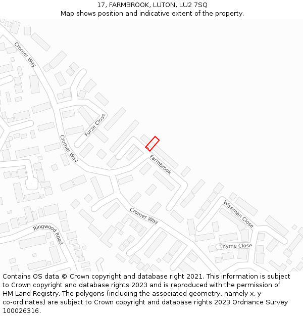 17, FARMBROOK, LUTON, LU2 7SQ: Location map and indicative extent of plot